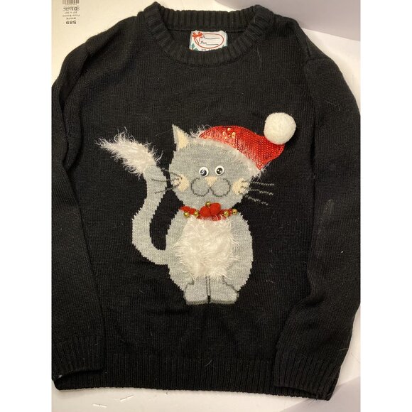 Atmosphere Christmas Cat 3D Black Acrylic Nylon Sweater Womans UK XS US 0-2 Ugly - Picture 9 of 9